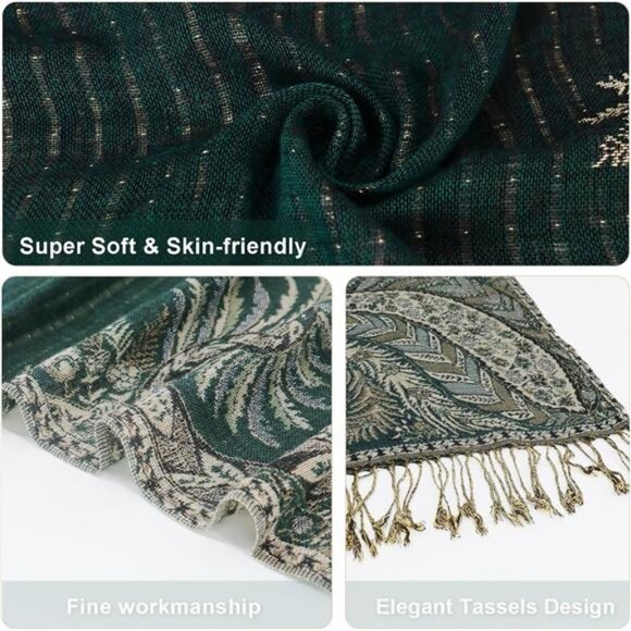 Silky Paisley Pashmina Shawl Scarf-Women's Soft Double-side Jacquard - Picture 2 of 6